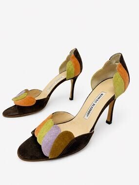 Manolo Blahnik Suede d’Orsay Sandal Heels Women’s Size EU 37.5